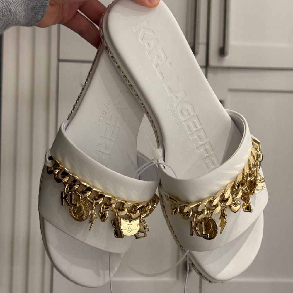 Karl Lagerfeld White Sandals with Gold Charms ✨💖